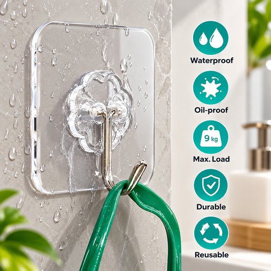 10PC Transparent Wall Hooks – Strong No-Drill Adhesive Hooks for Clothes, Towels, Kitchen & Bathroom