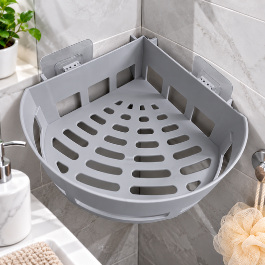 Plastic Corner Storage Rack with Suction Cups – Wall-Mounted Bathroom & Kitchen Organizer | Multicolor