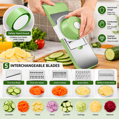 Stainless Steel 5-in-1 Vegetable Cutter – Multi-Functional Vegetable Slicer & Chopper with Changeable Blades