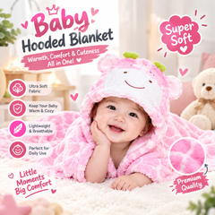 Baby Hooded Blanket for New-borns & Infants | Ultra Soft, Warm & Cozy Plush Blanket | Cute Animal Hood