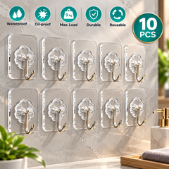 10PC Transparent Wall Hooks – Strong No-Drill Adhesive Hooks for Clothes, Towels, Kitchen & Bathroom