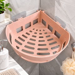 Plastic Corner Storage Rack with Suction Cups – Wall-Mounted Bathroom & Kitchen Organizer | Multicolor